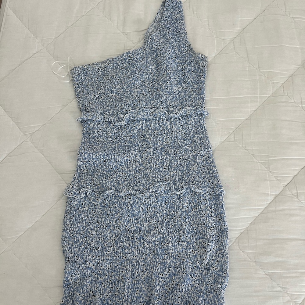 Blue One-Shoulder Knit Dress